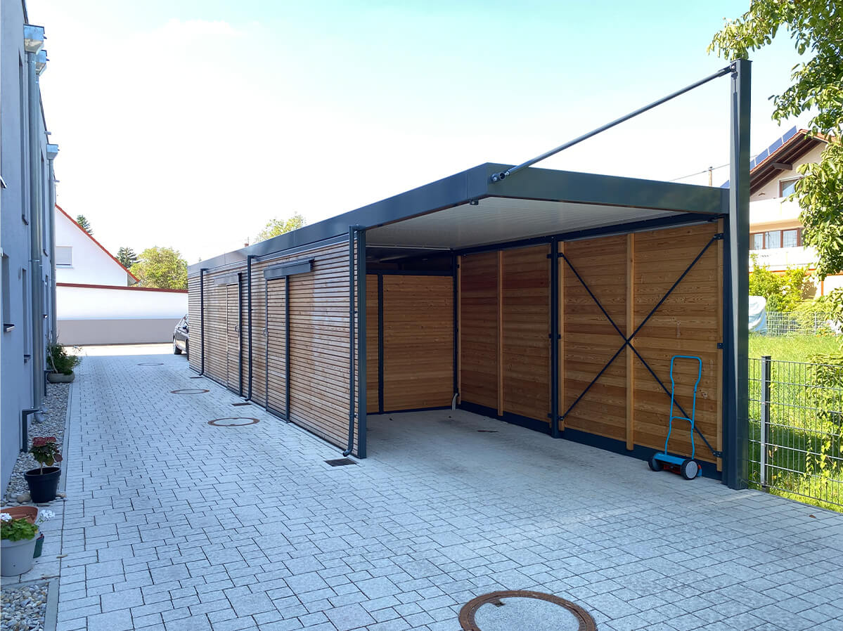 Carport, Stahl- Holzkonstruktion